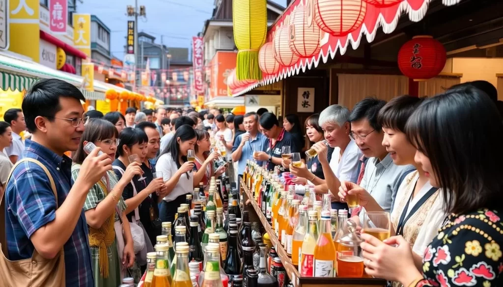 Image of Niigata Sake no Jin festival with participants tasting various sake