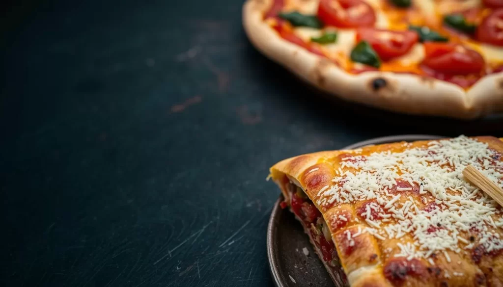 Image of Oi Vita Pizzeria's artisanal pizza with cheese-dusted calzone