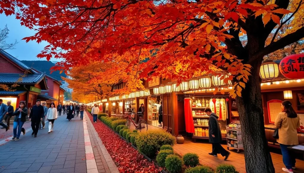Image of Okayama Prefecture during autumn with vibrant foliage and festival celebrations