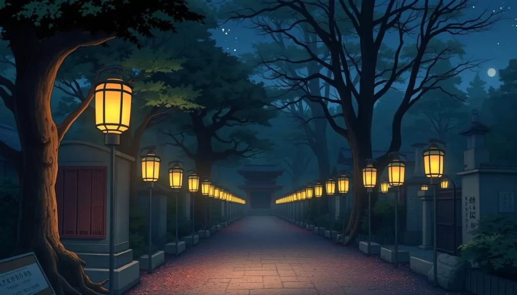 Image of Okunoin Cemetery's lantern-lit path