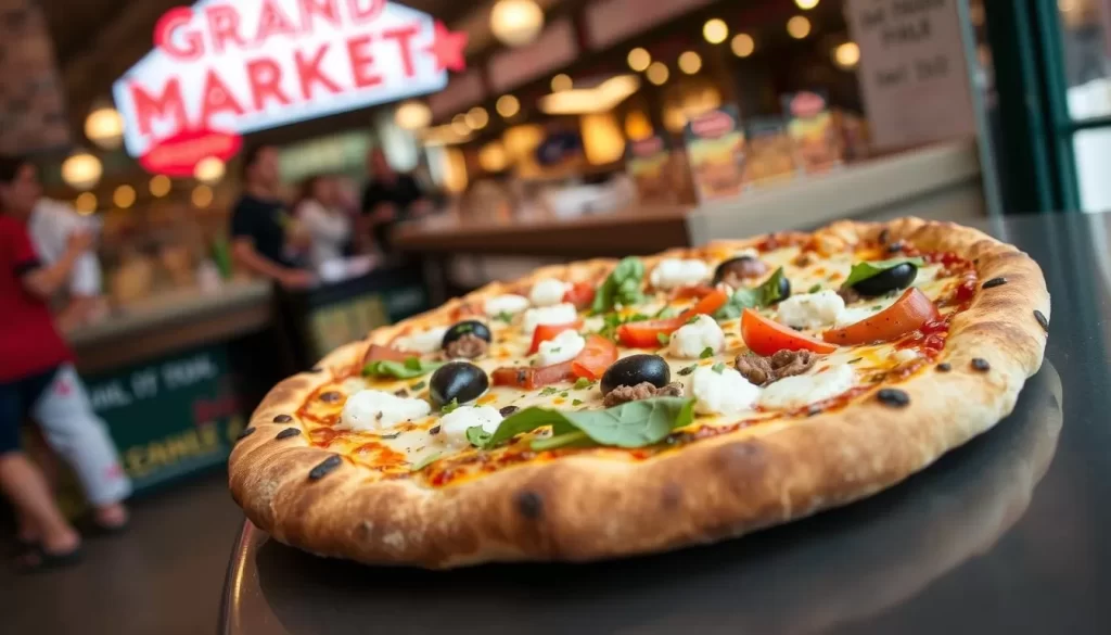 Image of Olio Wood Fired Pizzeria's wood-fired pizza at Grand Central Market