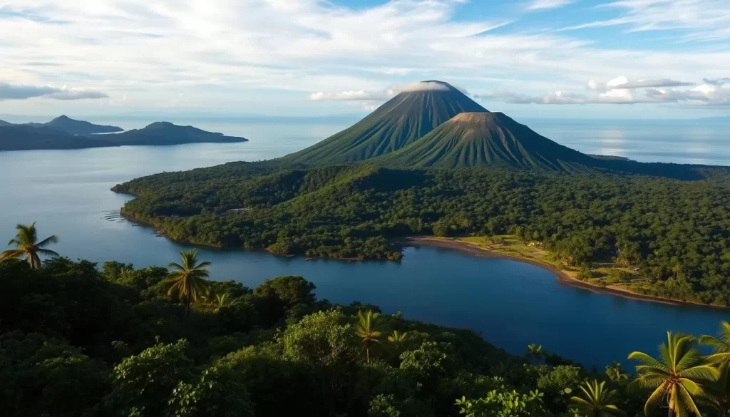 Image of Ometepe Island with volcanoes and Lake Nicaragua