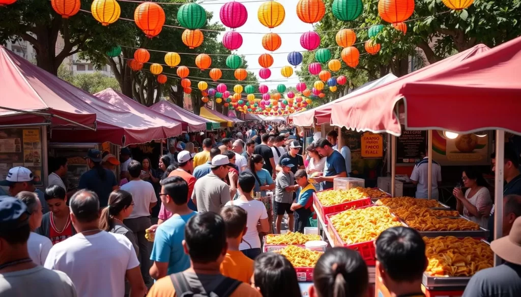 Image of Orange Walk Taco Festival with local vendors and traditional tacos