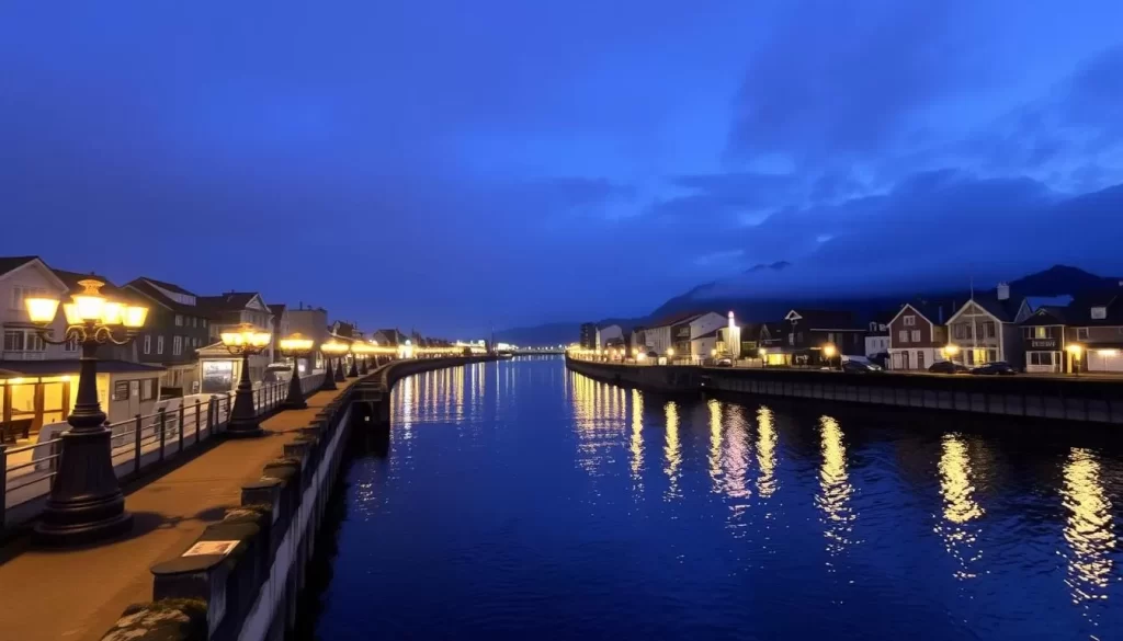 Image of Otaru Canal with gas lamps lit in the evening