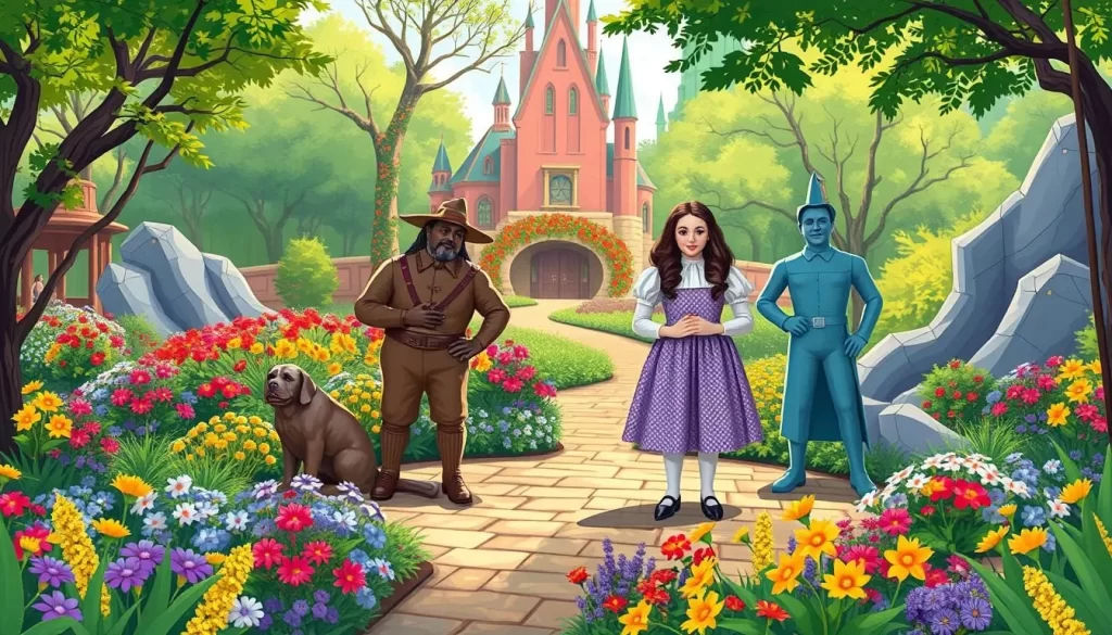 Image of Oz Park's Wizard of Oz statues and Emerald City gardens