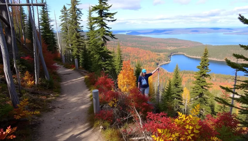 Image of Paint Lake Provincial Park's scenic hiking trail surrounded by boreal forest.