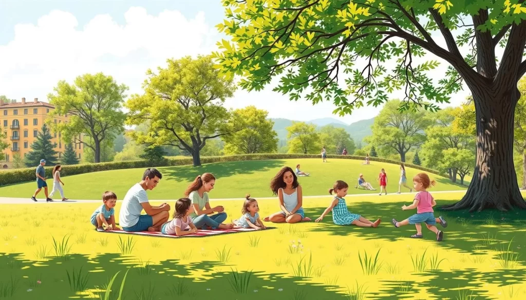 Image of Pašina Česma Park with families picnicking and children playing