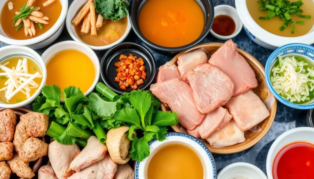 Image of Qiao Lin Hotpot's variety of broths and ingredients