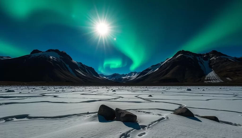 Image of Quttinirpaaq National Park under the midnight sun