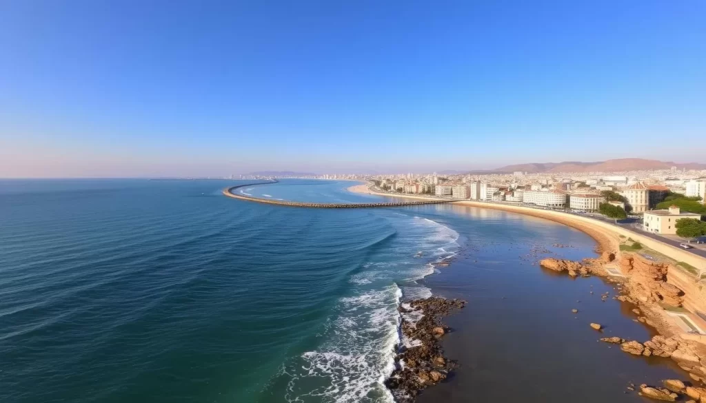 Image of Rabat's coastline where the Atlantic Ocean meets the Bou Regreg River