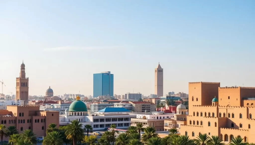 Image of Rabat's skyline with a mix of historical and modern architecture