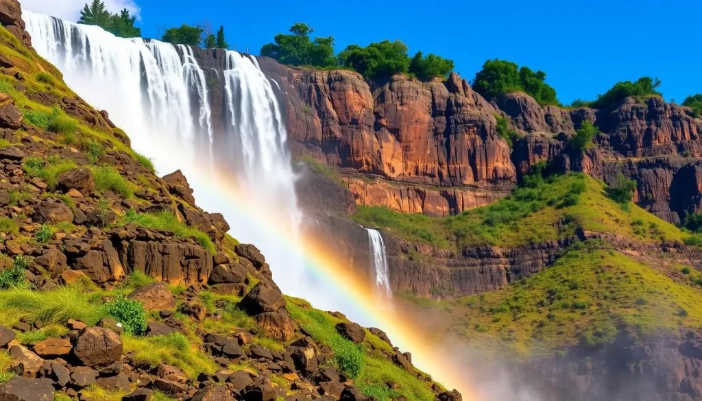 Image of Rainbow Falls cascading down a rocky slope