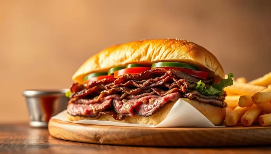 Image of Roll N Roaster's signature roast beef sandwich