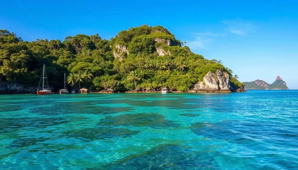 Image of San Blas Islands with crystal-clear waters and lush vegetation