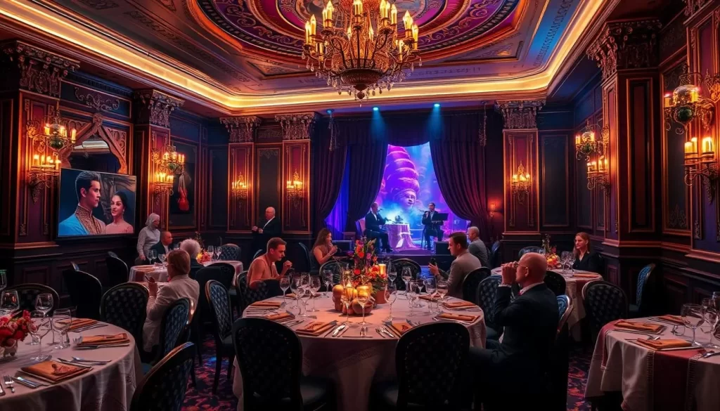 Image of Sarastro's opera-themed dining area with musicians performing
