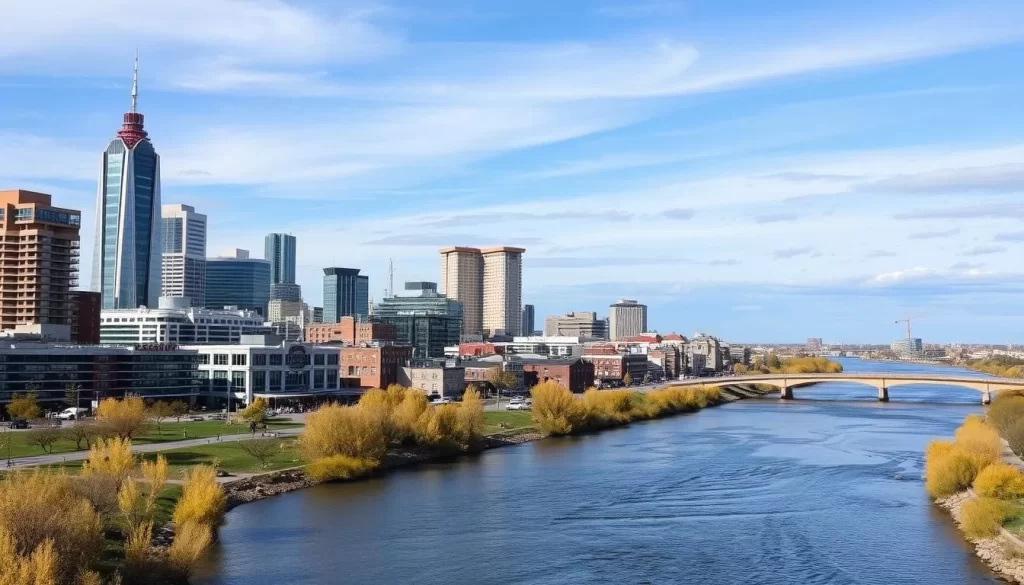 Image of Saskatoon's downtown area with the South Saskatchewan River