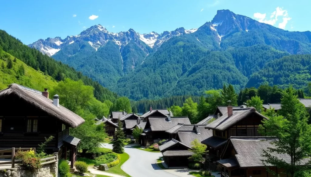 Image of Shirakawa-go village with thatched-roof houses