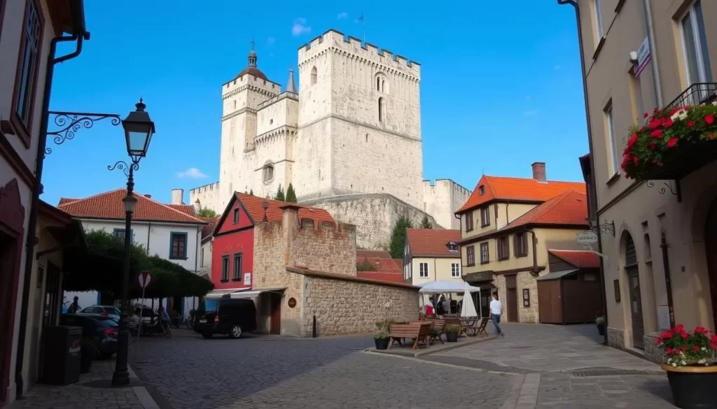 Image of Škofja Loka's cobblestone streets and 13th-century castle
