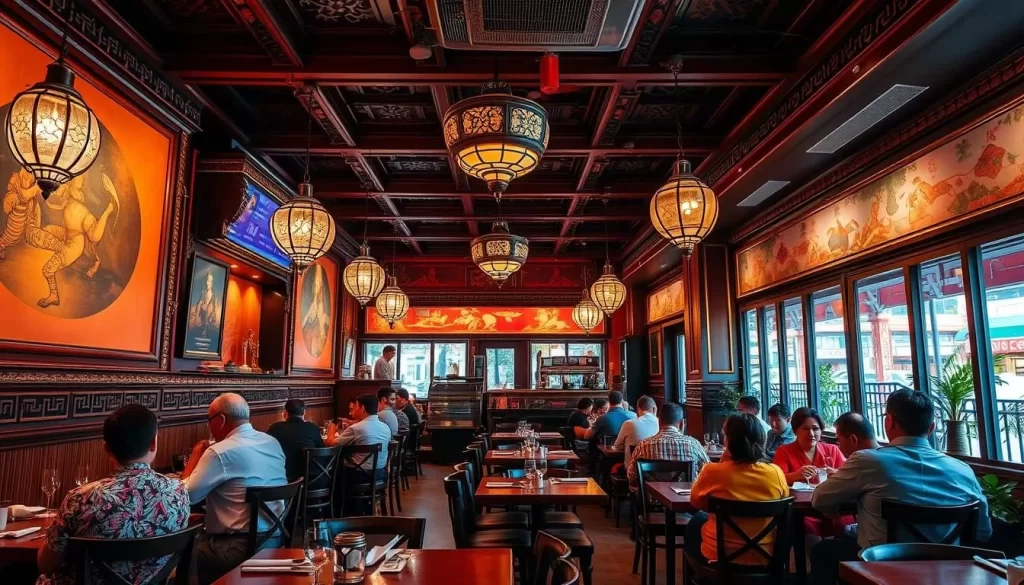 Image of Sripraphai Thai restaurant in Woodside, Queens, with a bustling atmosphere and traditional Thai decor.