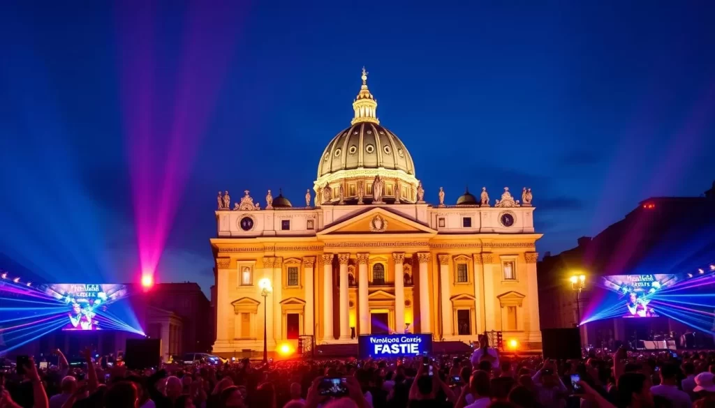 Image of St. Peter's Basilica during a music festival