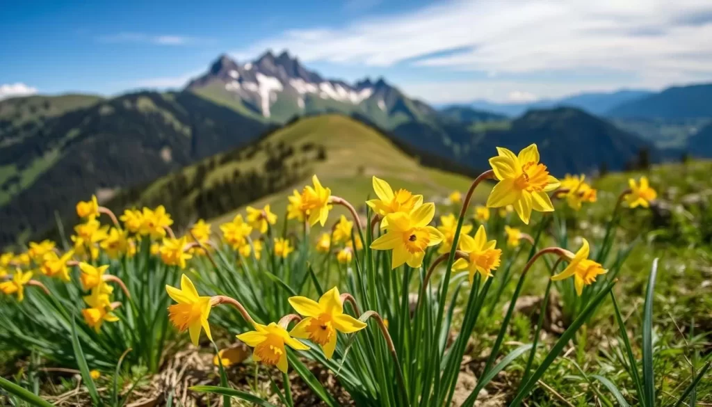 Image of Stolovi Mountain with wild daffodils