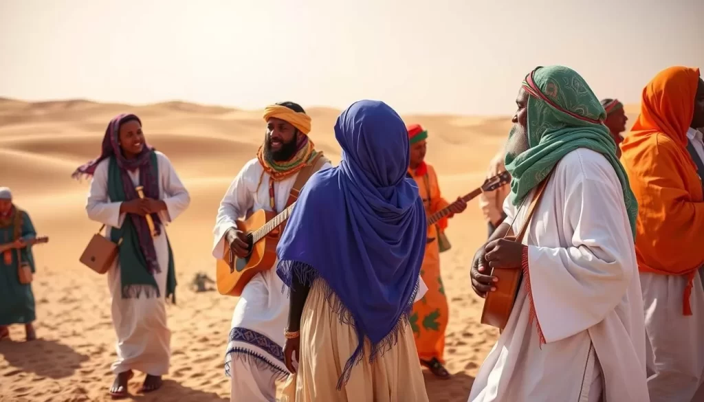 Image of Tafsit of Tamanrasset festival with Tuareg participants