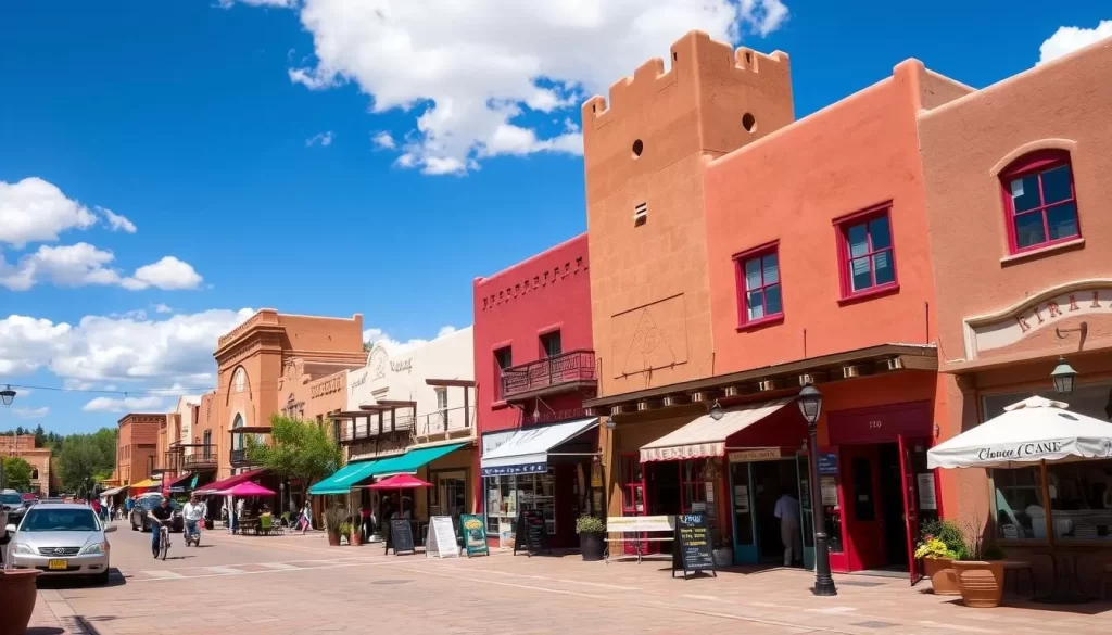 Image of Taos Plaza with unique shops and restaurants