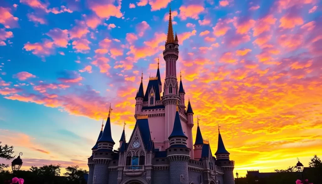 Image of Tokyo Disney Resort's iconic castle at sunset