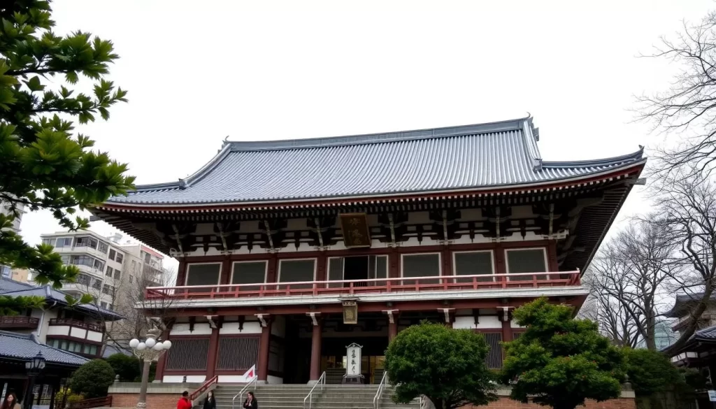 Image of Tsukiji Hongan-ji Temple's main hall with its distinctive architecture