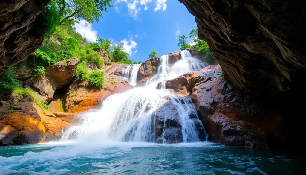 Image of Tulabi Falls with water flowing through rock formations