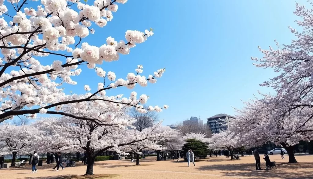 Image of Wakasu Park during cherry blossom season