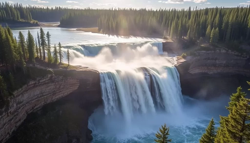 Image of Wekusko Falls Provincial Park's main waterfall.
