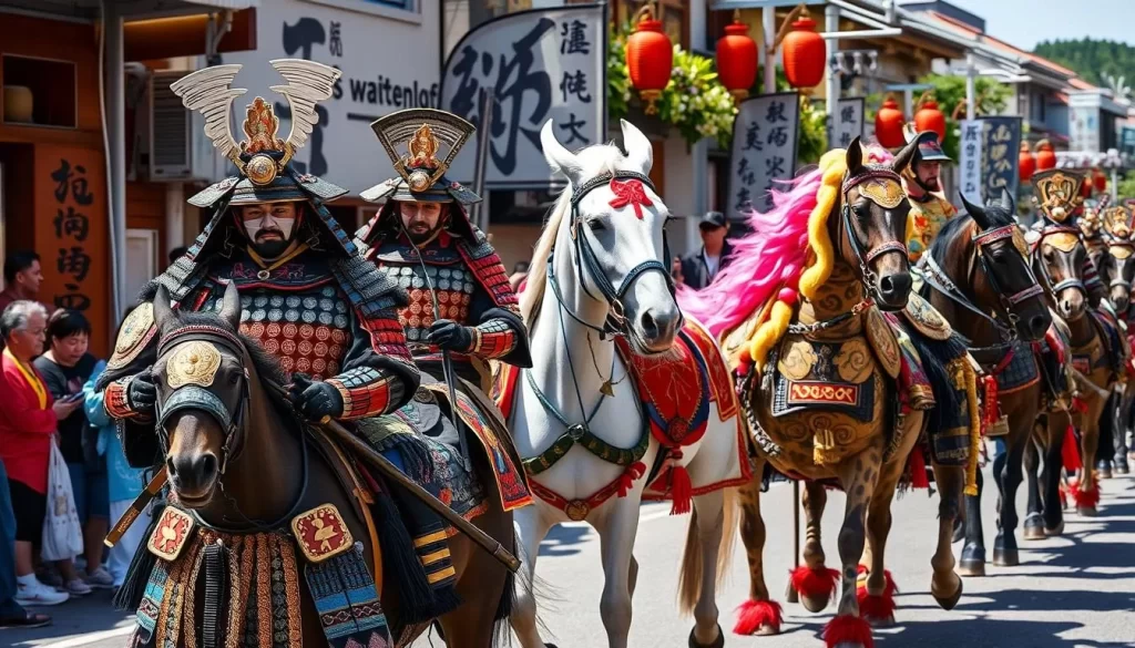Image of Zuibyo Festival procession with samurai and decorated horses