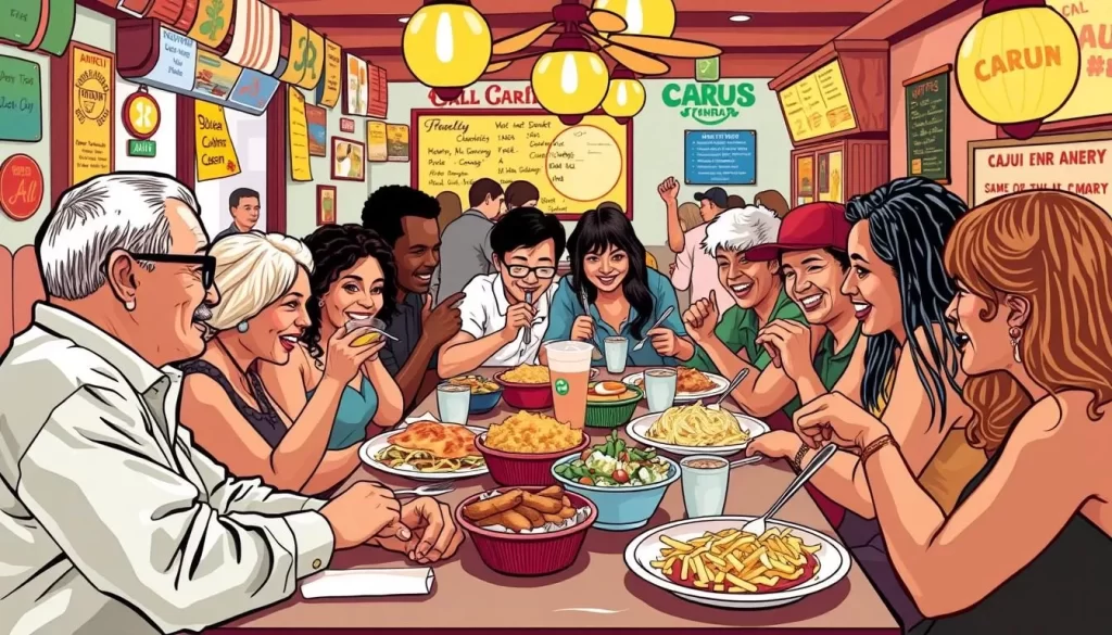 Image of a Cajun Food Tour group enjoying a meal at a local restaurant