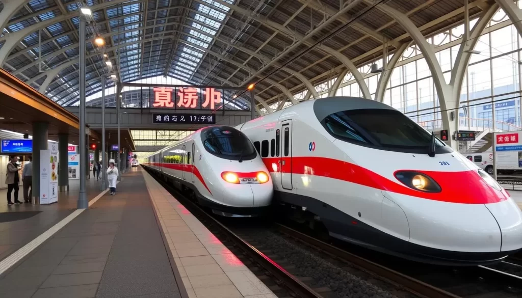 Image of a Joetsu Shinkansen train arriving at Niigata Station