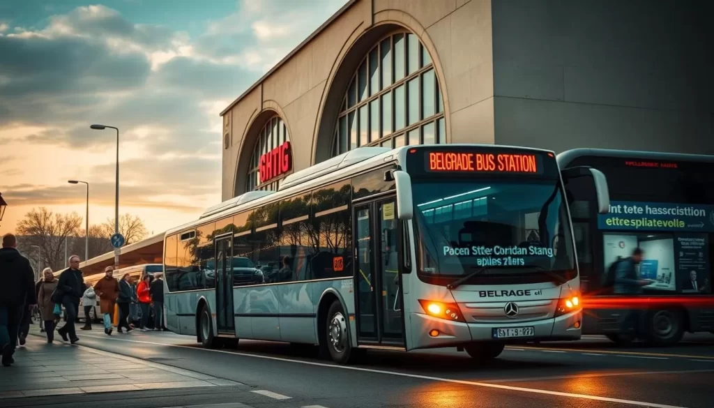 Image of a bus arriving at Belgrade Bus Station