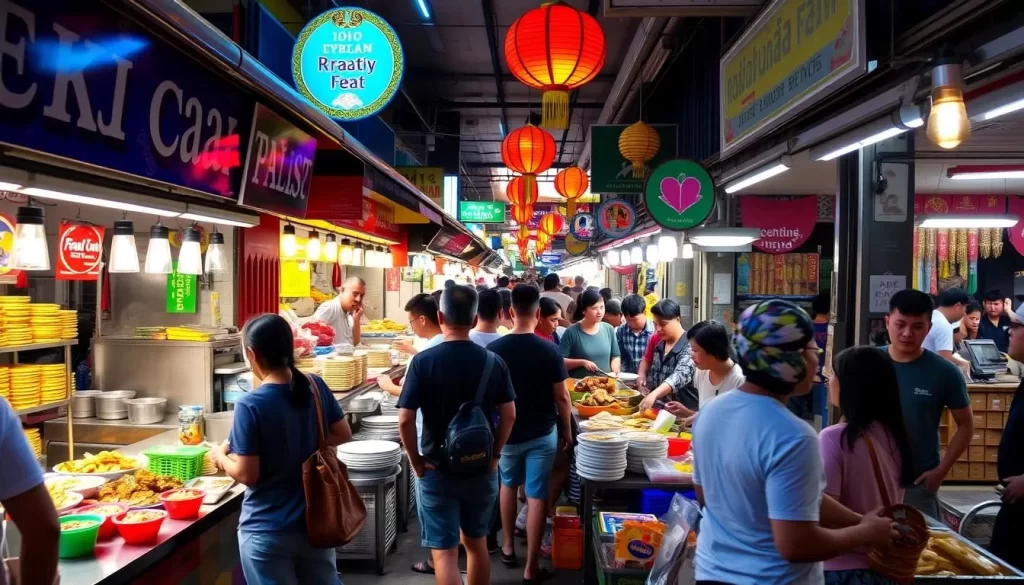 Image of a bustling Thai street food market