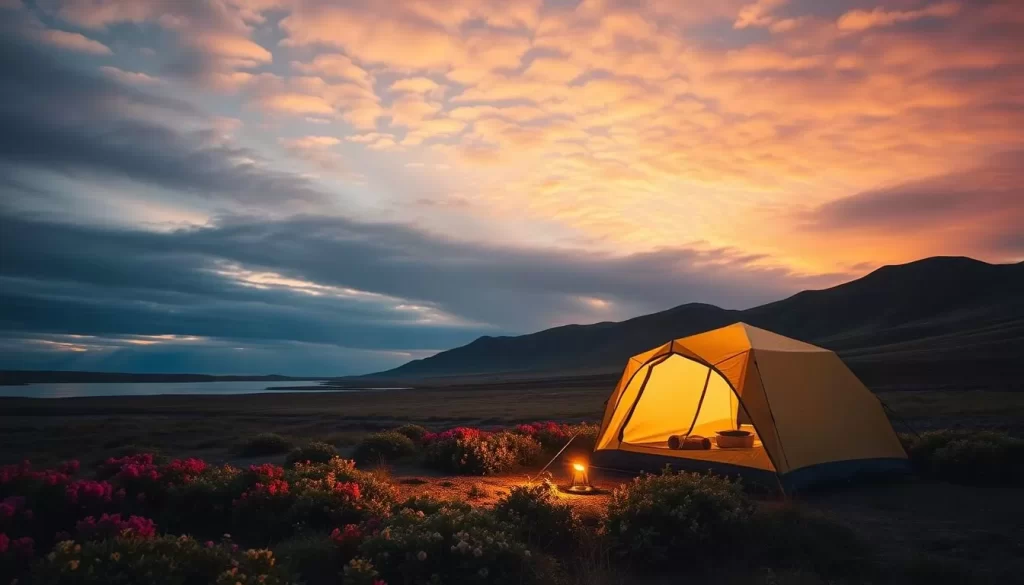 Image of a camping site in Ukkusiksalik National Park under the midnight sun