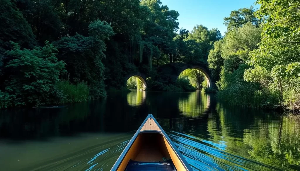 Image of a canoe navigating through the Caddy Lake Tunnels