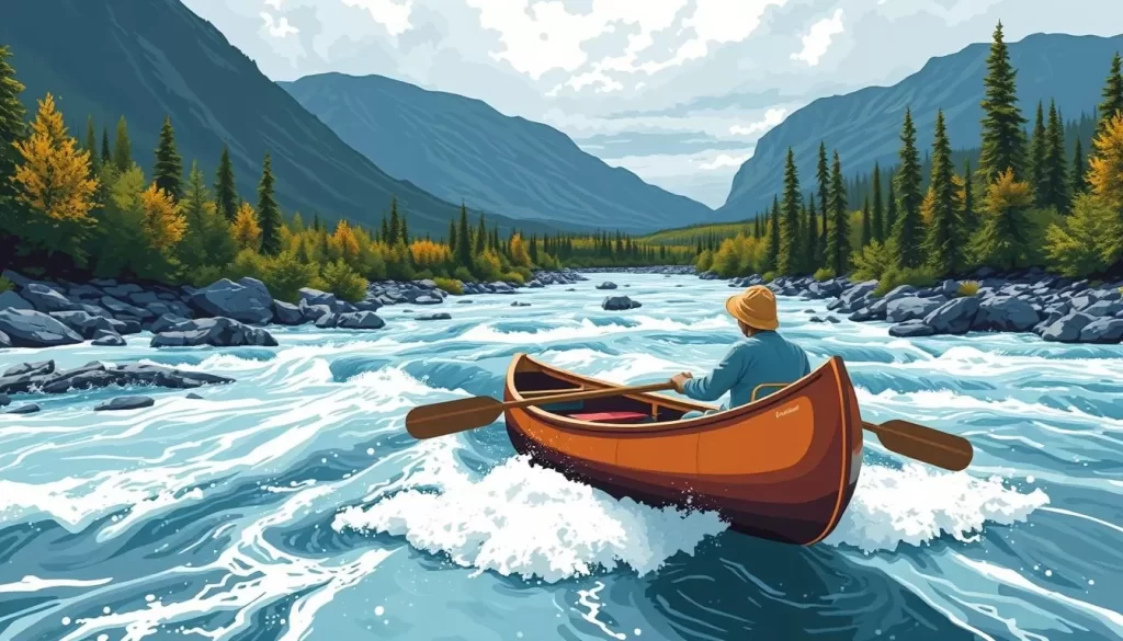 Image of a canoe navigating through the rapids of the Northwest Territories