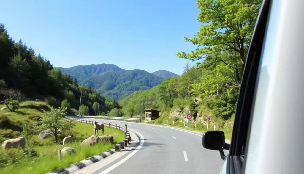 Image of a car driving through Shiretoko National Park