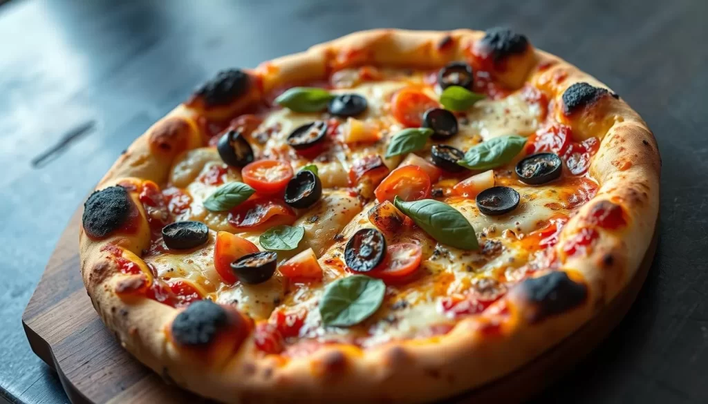Image of a classic New Haven-style pizza with a charred crust and simple toppings