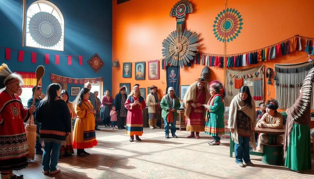 Image of a cultural center or traditional Indigenous gathering in Cross Lake