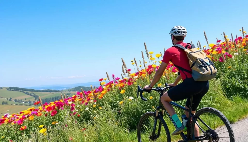 Image of a cyclist enjoying the scenic views on the Boso Flower Line