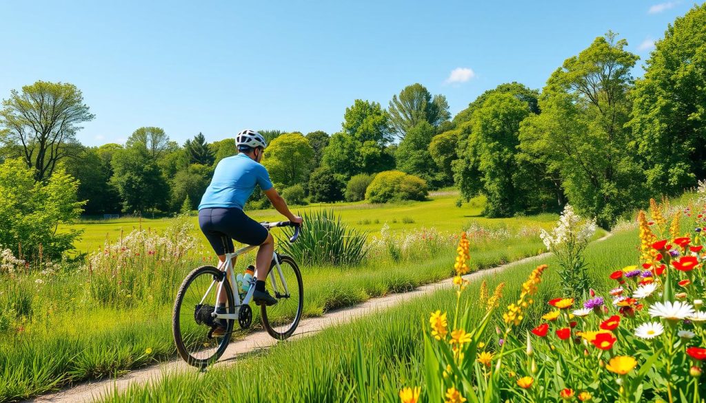Image of a cyclist riding a white bicycle in Hoge Veluwe National Park