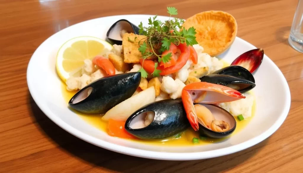 Image of a dish from the Blue Mussel Café, highlighting fresh seafood