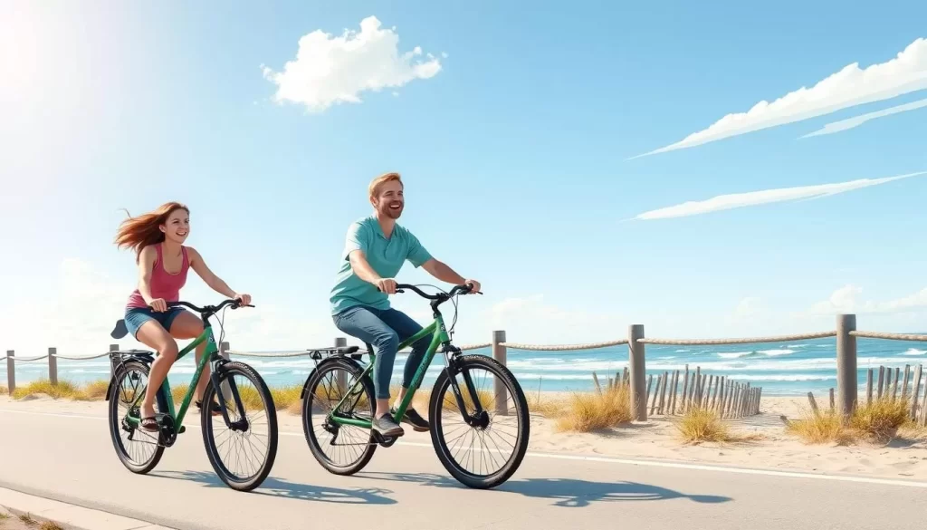 Image of a family biking along the beachfront path on LBI
