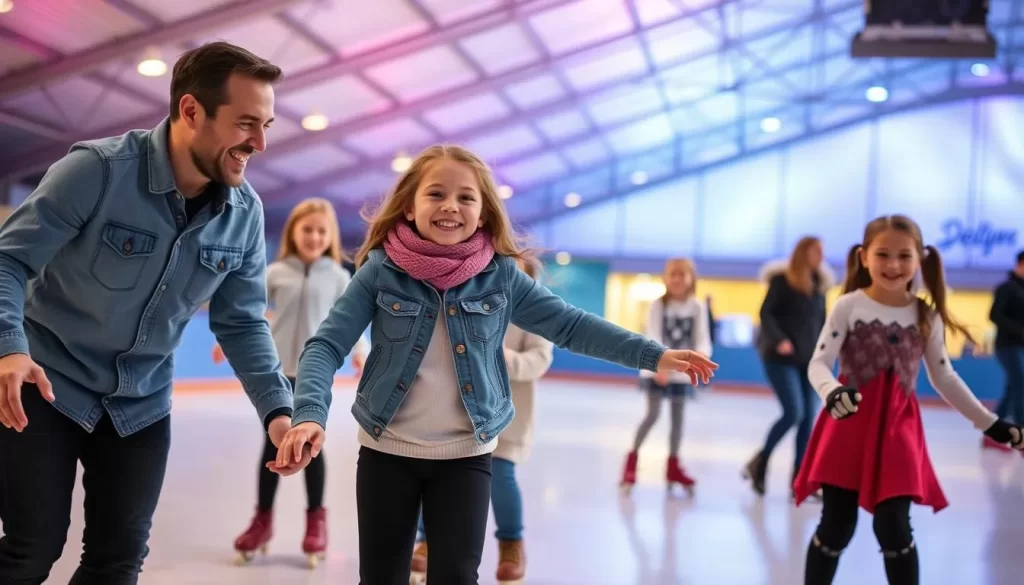 Image of a family enjoying a day at the Canadohta Roller Rink, with kids and adults skating together.
