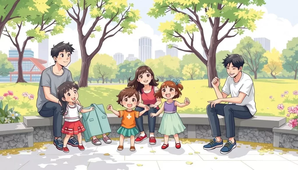 Image of a family enjoying a day out at Nagisa Park, with children playing and adults relaxing.