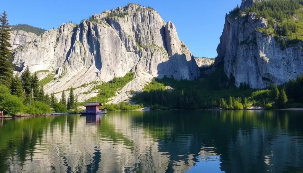 Image of a fishing spot near limestone cliffs at Clearwater Lake